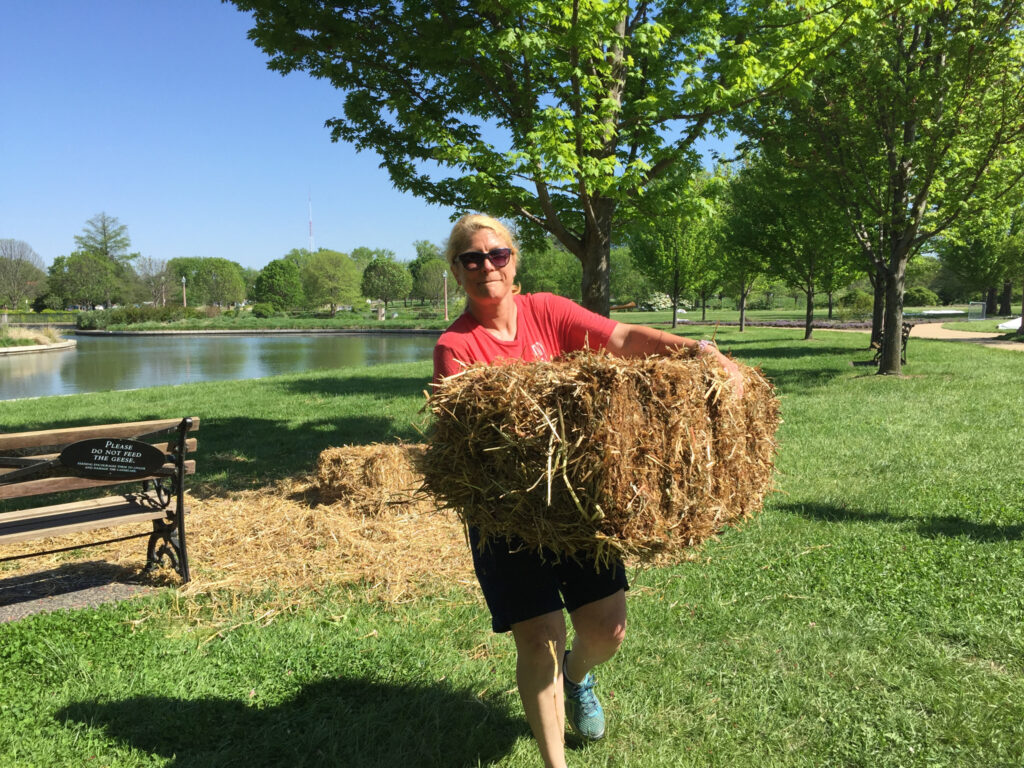 This is the aftermath of the earthday. Thank you Earth Day for helping Gateway Greening squirrel away all the strawbales for the season. Thank you Laura Allers-Lowry.