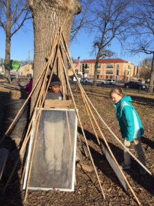 This tepee started out as a picture on the ground and then was erected up. 